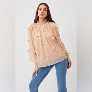 French Connection Aziza blouse with floral appliqués - size L